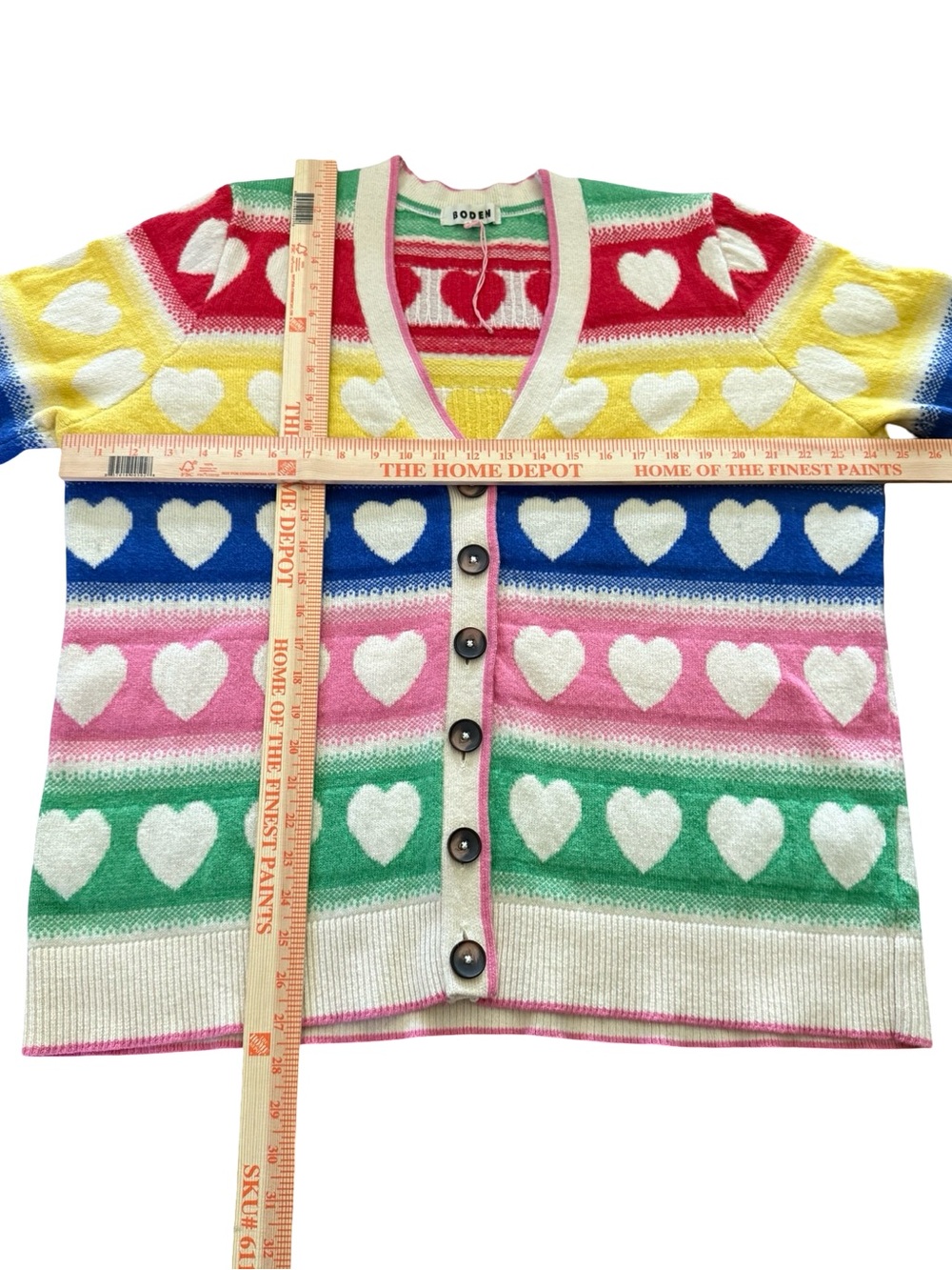 Boden Fair Isle Boyfriend Cardigan XL Rainbow Heart Alpaca Wool Sweater - Picture 4 of 7
